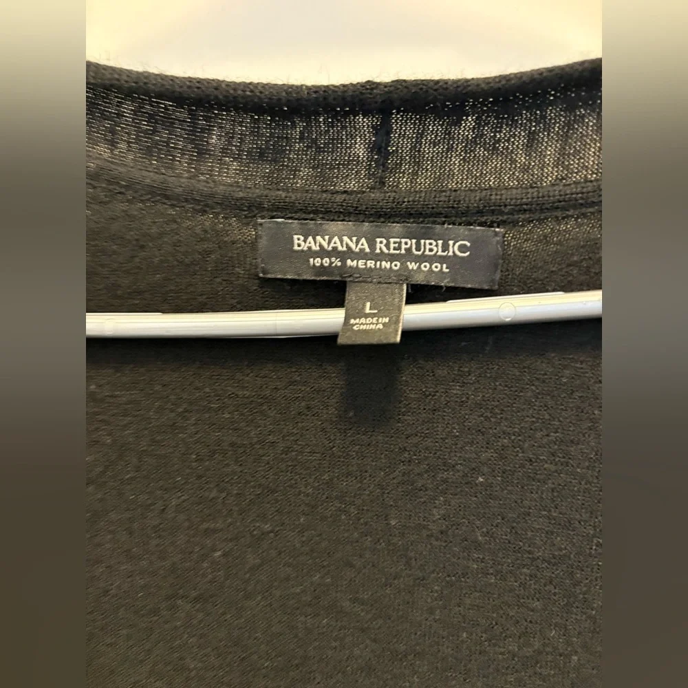 Banana Republic Black Wrap Cardigan 100% merino wool size L - Picture 4 of 4
